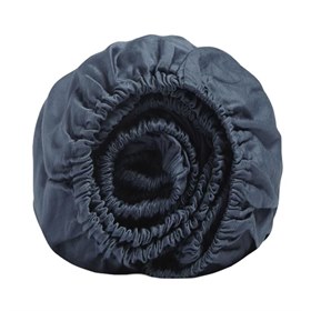 Hoeslaken bio washed katoensatijn Donkerblauw Yumeko