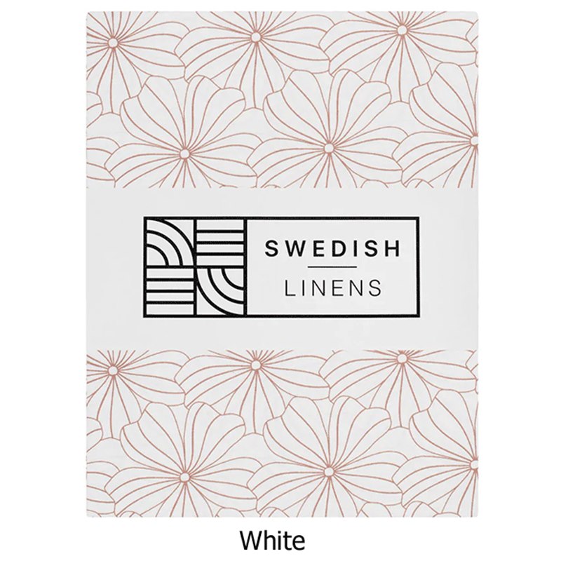 Tweepersoons Hoeslaken Biokatoen Flowers White Swedish