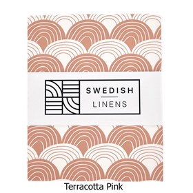 Biokatoen Percal Hoeslaken Rainbows 90x200 Terracotta Pink Swedish Linens
