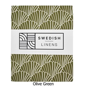 Biokatoen Percal Hoeslaken Seashells 90x200 Olive Green Swedish Linens