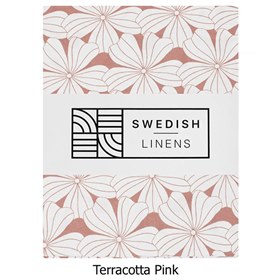 Biokatoen Percal Hoeslaken Flowers 90x200 Terracotta Pink Swedish Linens